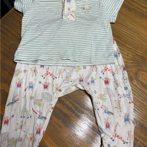 Magnetic Me Striped Green and White Kids Pajama Set with Animal Print Pants